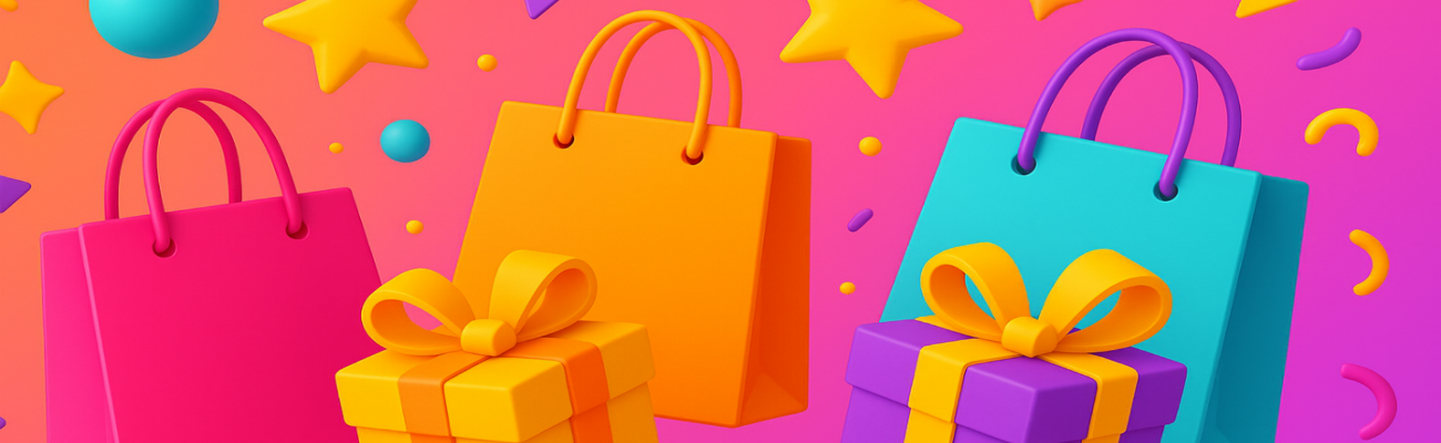 Baner pro záhlaví vyjadřující eshop. Veselé barvy s 3D prvky